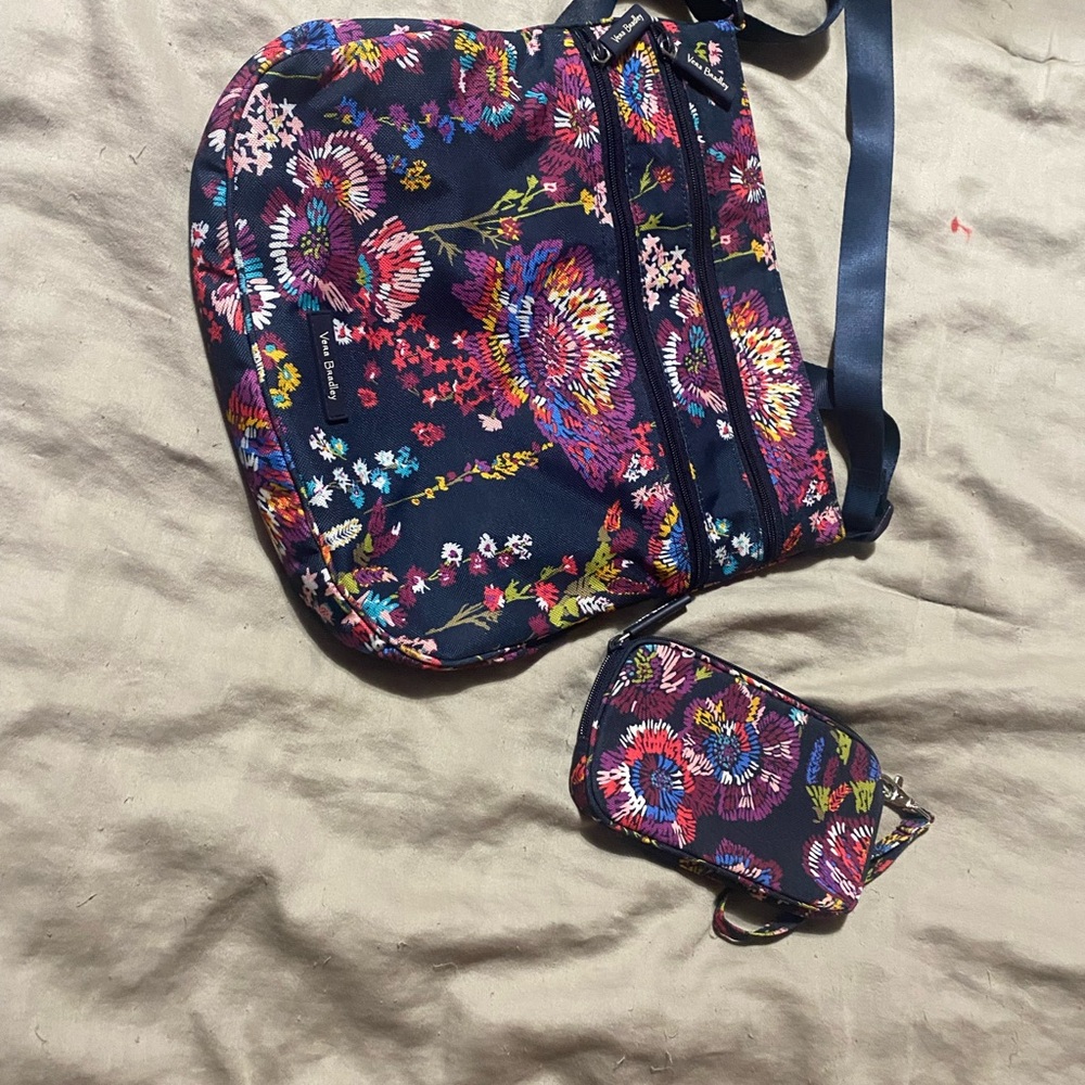 Vera Bradley Navy Floral Shoulder Bag with Pouch